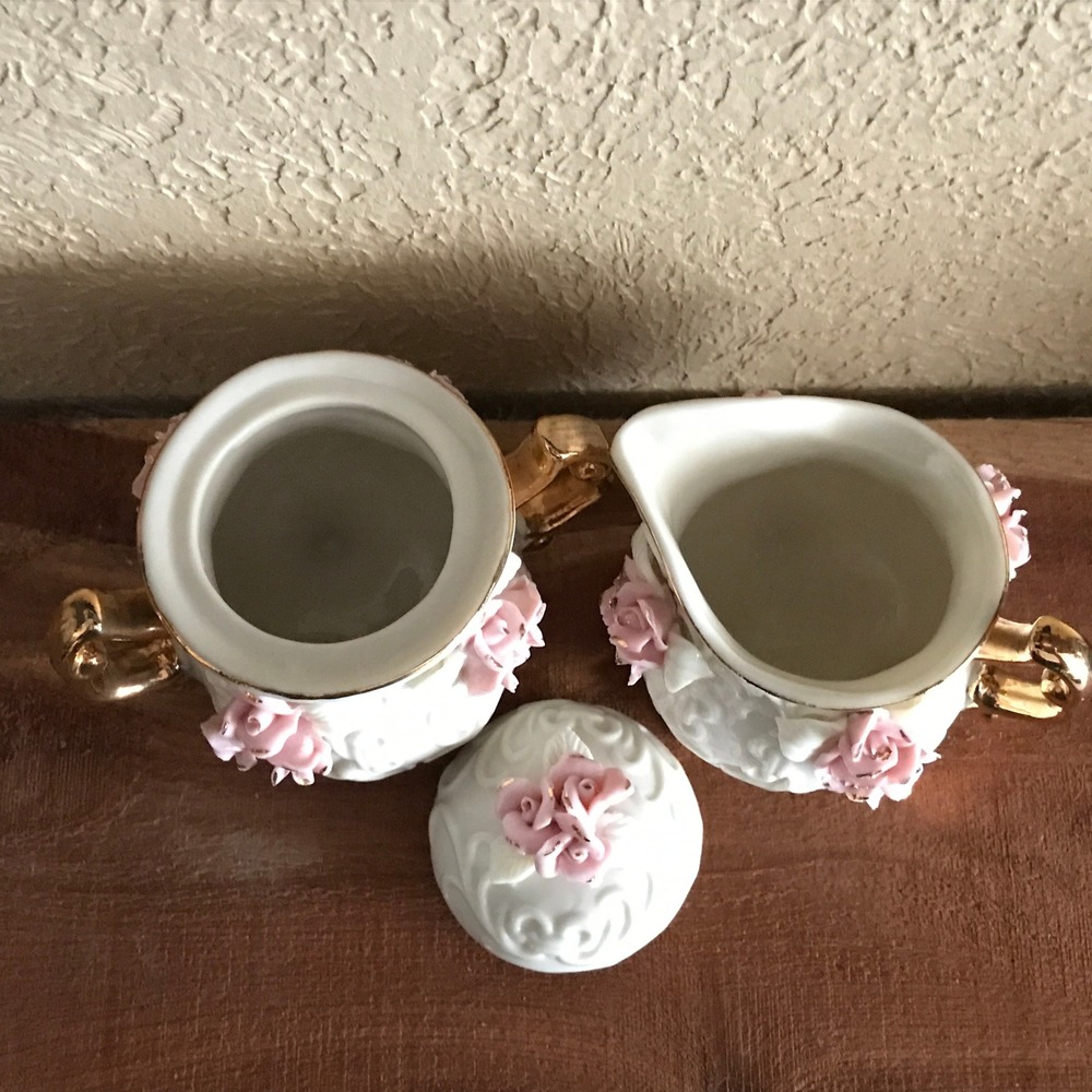 Vintage Cracker Barrel Rose Creamer & Sugar Set Porcelain Giftware - Picture 5 of 11